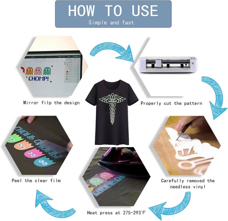 TransWonder Glow in The Dark Heat Transfer Vinyl - 10PCS Glow in The Dark Vinyl Iron on Vinyl for Cricut T Shirts by - Image 3